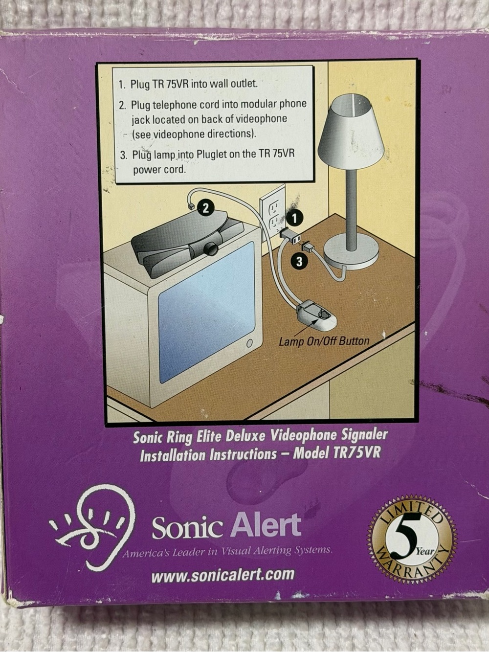 Sonic Ring Elite Deluxe videophone Signaler Flasher TR-75VR Hearing Impaired NIB - Picture 2 of 3